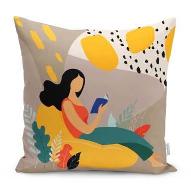 Renkli Özel Tasarım Kadın Figürlü Yastık Kırlent Kılıfı