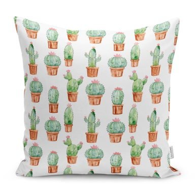 Küçük küçük Kaktüs Çizimleri Dijital Baskılı Yastık Kırlent Kılıfı