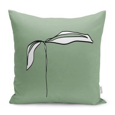 Soyut Yeşil Zeminli Onedraw Yaprak Çizimli Yastık Kırlent Kılıfı