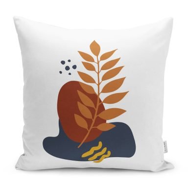 Beyaz Zemin Tekli Tropik Yaprak Çizimli Yastık Kırlent Kılıfı