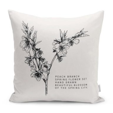 Karakalem Kurumuş Yaprak Tasarımlı Yastık Kırlent Kılıfı