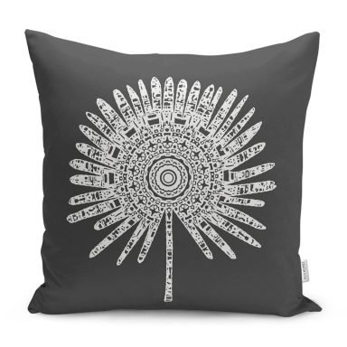 Siyah Beyaz Çiçek Tasarımlı Modern Yastık Kırlent Kılıfı