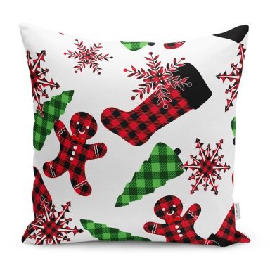 Yılbaşı Temalı Ekose Tasarımlı Yastık Kırlent Kılıfı