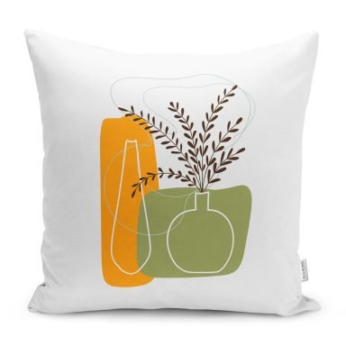 Soyut Vazo Çiçek Tasarımlı Yastık Kırlent Kılıfı