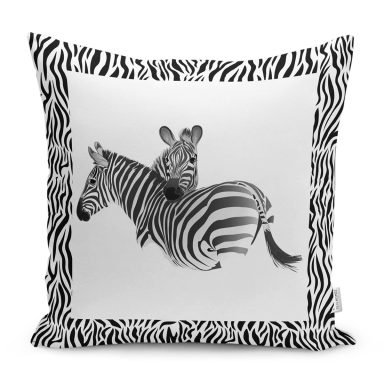 Zebra Çerçeveli Zebra Desenli Dijital Baskılı Dekoratif Kırlent Kılıfı