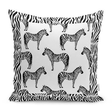 Zebra Çerçeveli Zebra Desenli Dijital Baskılı Dekoratif Kırlent Kılıfı