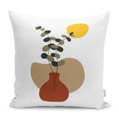 Onedraw Vazo Tasarımlı Çiçek Motifli Modern Yastık Kırlent Kılıfı