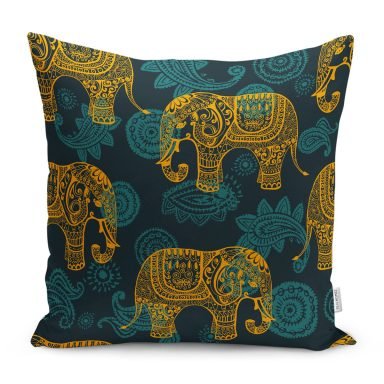 Etnik Motifli Fil Tasarımlı Dijital Baskılı Yastık Kırlent Kılıfı