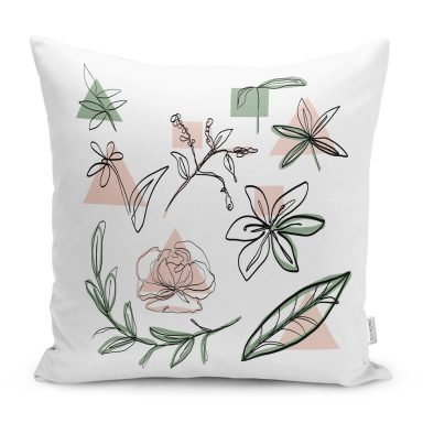 Oneline Gül & Yaprak Çizimli Dijital Baskılı Yastık Kırlent Kılıfı