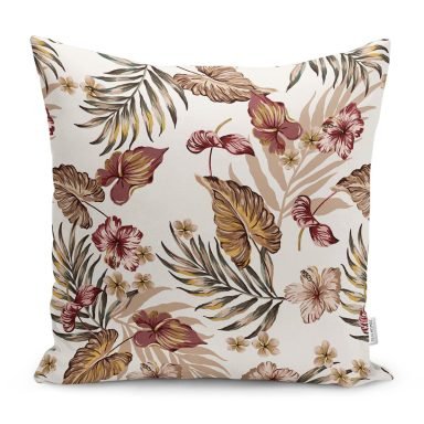 Kuru Tropik Yaprak Motifli Dijital Baskılı Yastık Kırlent Kılıfı