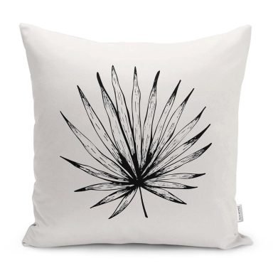Siyah Beyaz Yaprak Tasarımlı Dekoratif Yastık Kırlent Kılıfı
