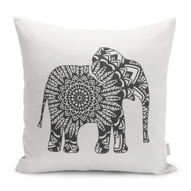 Siyah Beyaz Fil Motifli Dijital Baskılı Yastık Kırlent Kılıfı