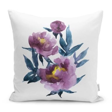 Suluboya Motifli Gül Tasarımlı Modern Yastık Kırlent Kılıfı