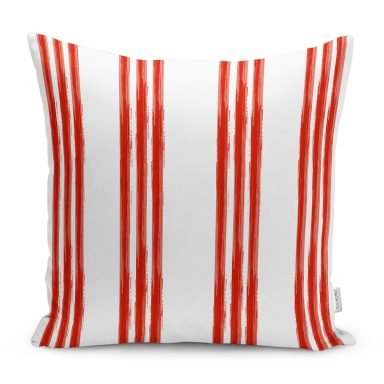 Kırmızı Çizgili Dijital Baskılı Dekoratif Yastık Kırlent Kılıfı