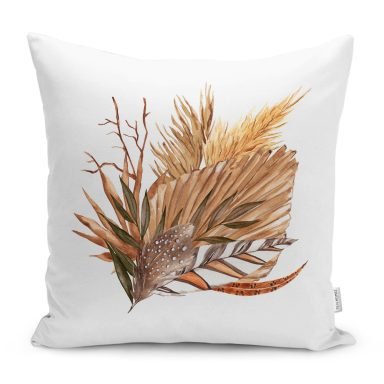 Sonbahar Temalı Kurumuş Tropik Yaprak Motifli Kırlent Kılıfı