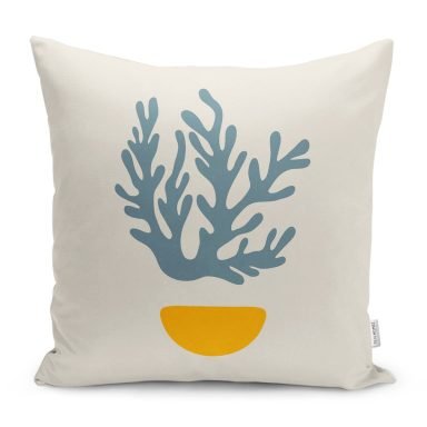 Beyaz Zemin Yosun Motifli Dijital Baskılı Modern Yastık Kırlent Kılıfı