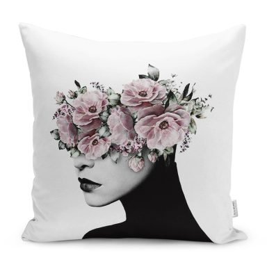 Gül Temalı Kadın Figürlü Özel Tasarım Yastık Kırlent Kılıfı