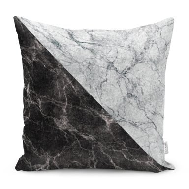 Siyah Gri Mermer Motifli Dijital Baskılı Yastık Kırlent Kılıfı