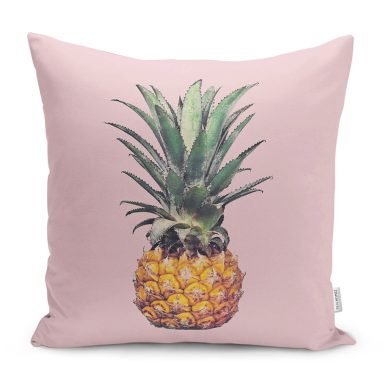 Pembe Zeminli Ananas Tasarımlı Modern Yastık Kırlent Kılıfı