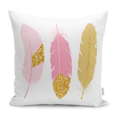 Gold Detaylı Renkli Tüy Tasarımlı Modern Yastık Kırlent Kılıfı