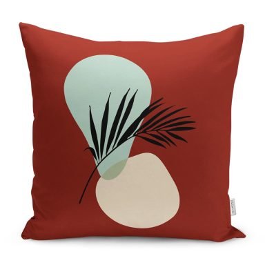 Bordo Zeminli Tropik Yaprak Detaylı Yastık Kırlent Kılıfı