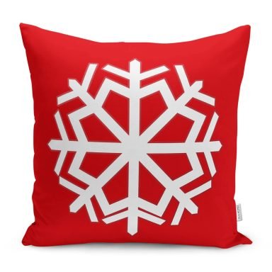 Kırmızı Tekli Kar Tanesi Yılbaşı Temalı Dekoratif Kırlent Kılıfı