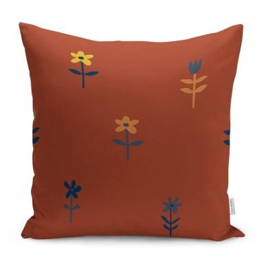 Kahve Zemin Çiçek Figürlü Özel Tasarım Yastık Kırlent Kılıfı