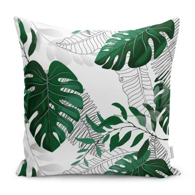 Yeşil Tropik Yaprak Modelli Dekoratif Yastık Kırlent Kılıfı