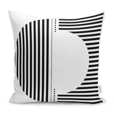 Siyah Beyaz Çizgili Tasarım Dekoratif Yastık Kırlent Kılıfı
