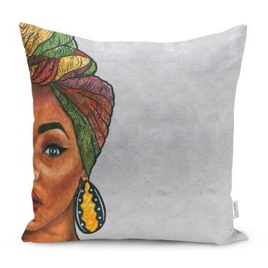 Etnik Afrika Kadın Tasarımlı Dijital Baskılı Yastık Kırlent Kılıfı