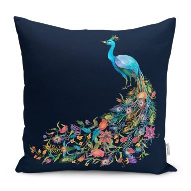 Lacivert Zemin Tavuskuşu Özel Tasarım Yastık Kırlent Kılıfı