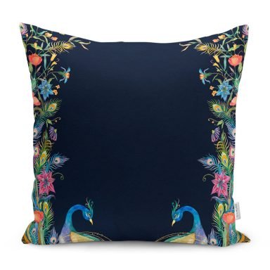 Lacivert Zemin Tavuskuşu Özel Tasarım Yastık Kırlent Kılıfı