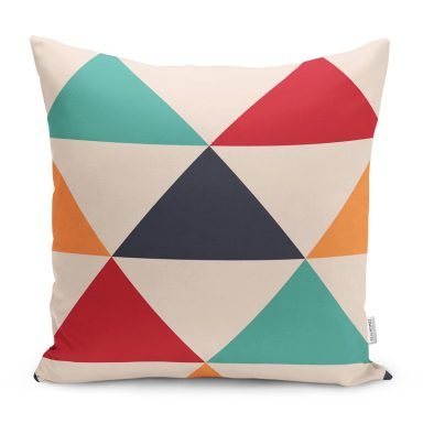 Renkli Geometrik Üçgen Motifli Dijital Baskılı Yastık Kırlent Kılıfı