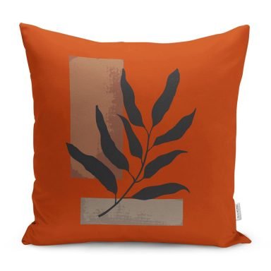 Yanık Turuncu Zemin Yaprak Motifli Modern Yastık Kırlent Kılıfı