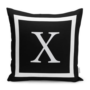 Siyah Zemin Beyaz Çerçeveli X Harfi Dijital Baskılı Kırlent Kılıfı