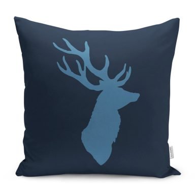 Lacivert Zemin Mavi Geyik Tasarımlı Modern Yastık Kırlent Kılıfı