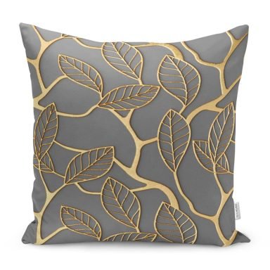 Gold Detaylı Yaprak Motifli Özel Tasarım Dekoratif Yastık Kırlent Kılıfı