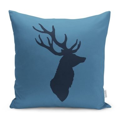 Mavi Zemin Lacivert Geyik Tasarımlı Modern Yastık Kırlent Kılıfı
