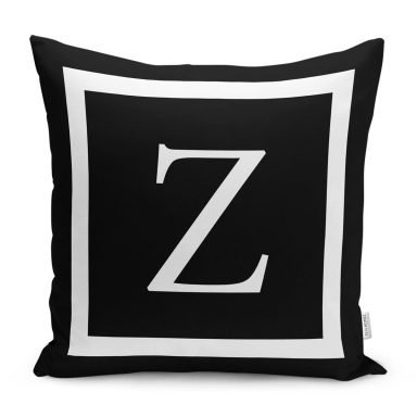 Siyah Zemin Beyaz Çerçeveli Z Harfi Dijital Baskılı Kırlent Kılıfı