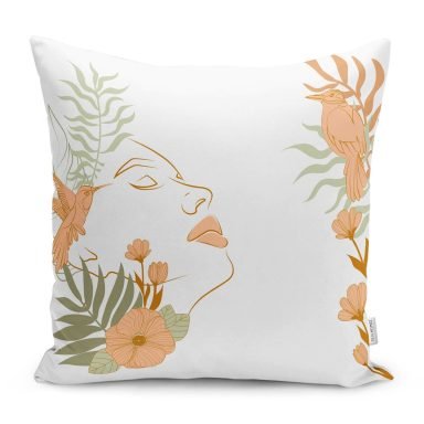 Çiçek Sarkıları Kadın Sureti Modern Yastık Kırlent Kılıfı