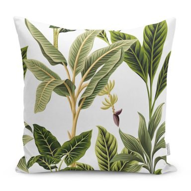 Yeşil Tropik Yaprak Motifli Modern Yastık Kırlent Kılıfı