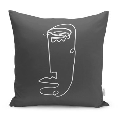 Koyu Füme Oneline Yüz Tasarımlı Yastık Kırlent Kılıfı