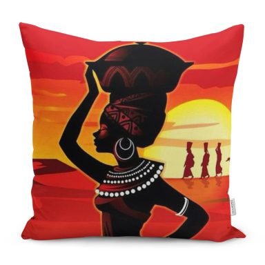 Etnik Siyahi Kadın Temalı Dijital Baskılı Yastık Kırlent Kılıfı