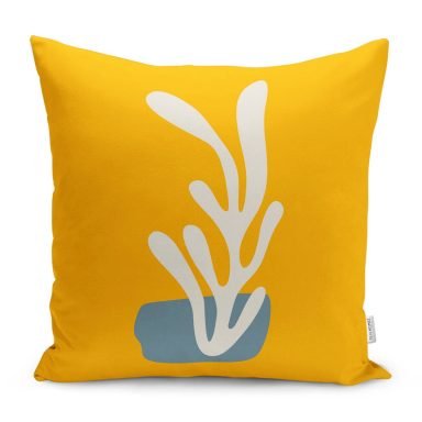Sarı Zemin Soyut Yosun Motifli Modern Yastık Kırlent Kılıfı