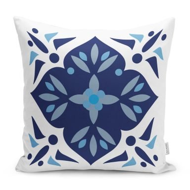 Mavi Çini Motifli Dekoratif Yastık Kırlent Kılıfı