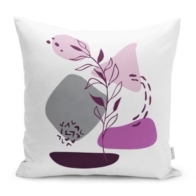 Eflatun Renkli Onedraw Çiçek Tasarımlı Modern Yastık Kırlent Kılıfı