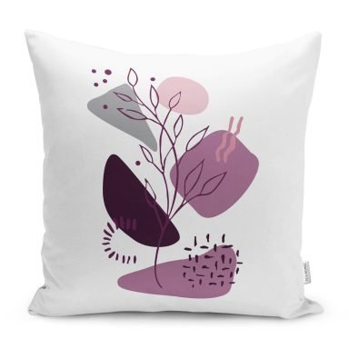 Eflatun Renkli Onedraw Çiçek Tasarımlı Modern Yastık Kırlent Kılıfı