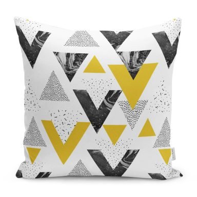 Mermer Detaylı Siyah Beyaz Geometrik Motifli Modern Yastık Kılıfı