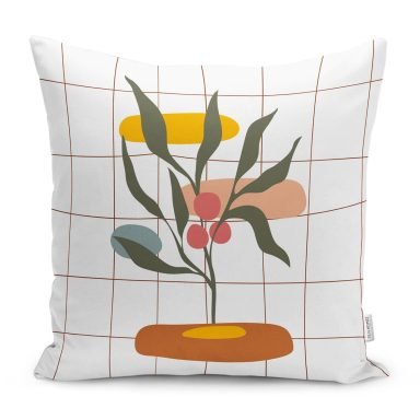 Çizgili Zemin Çiçek Motifli Dijital Baskılı Yastık Kırlent Kılıfı