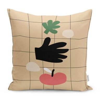 Krem Zemin Onedraw Temalı Dekoratif Yastık Kırlent Kılıfı